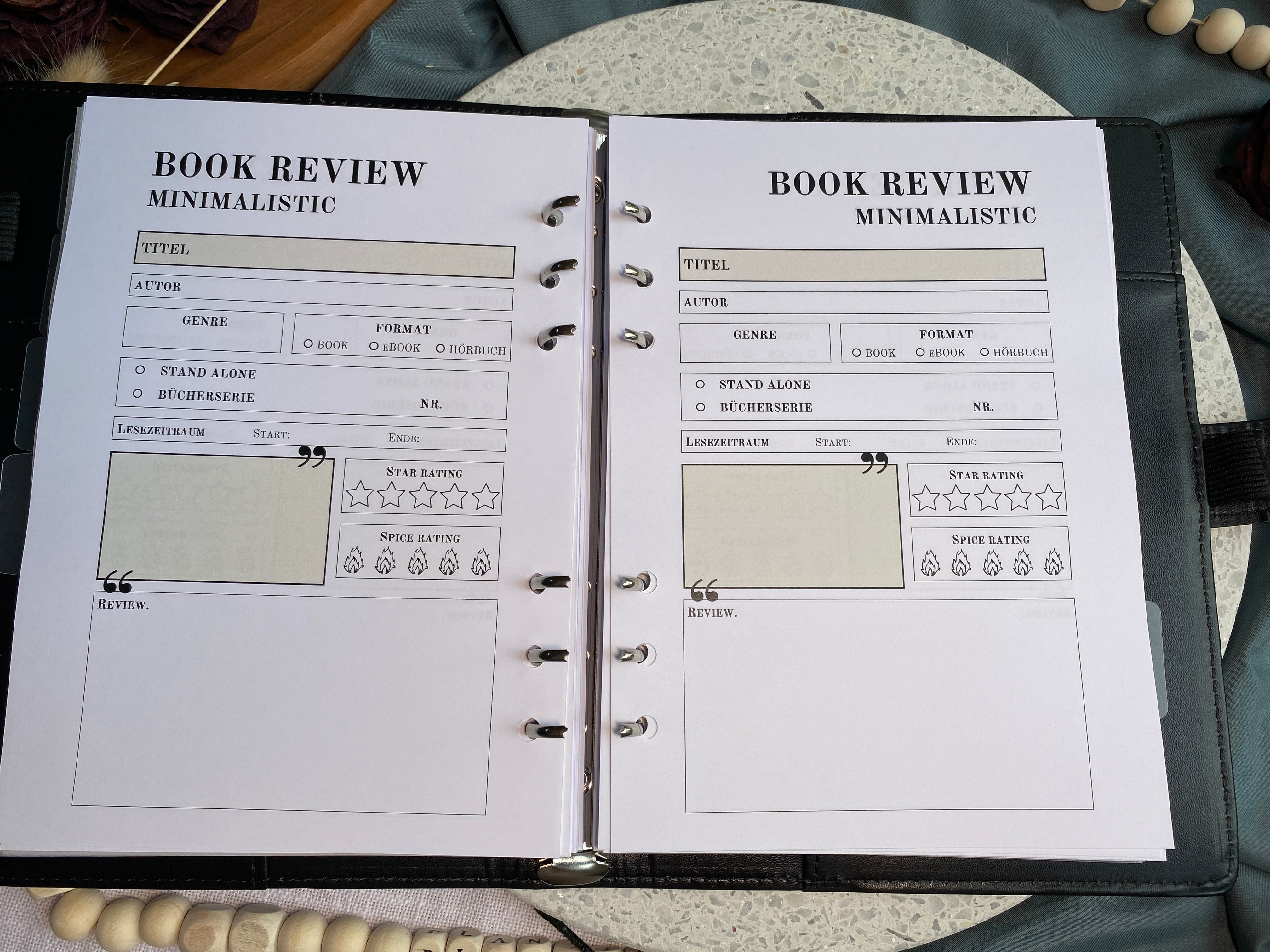 Einlagen Reading Journal